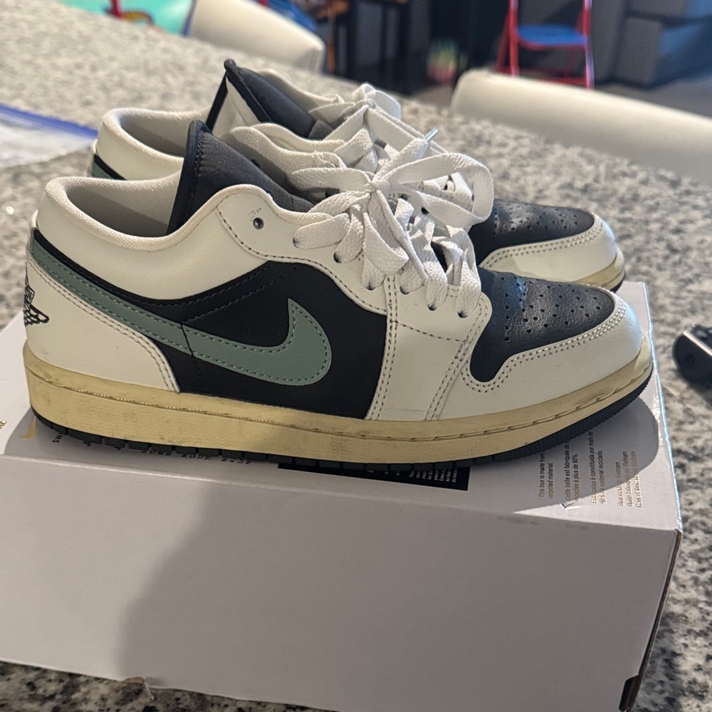 Nike Black and White Shoes with Green Highlights